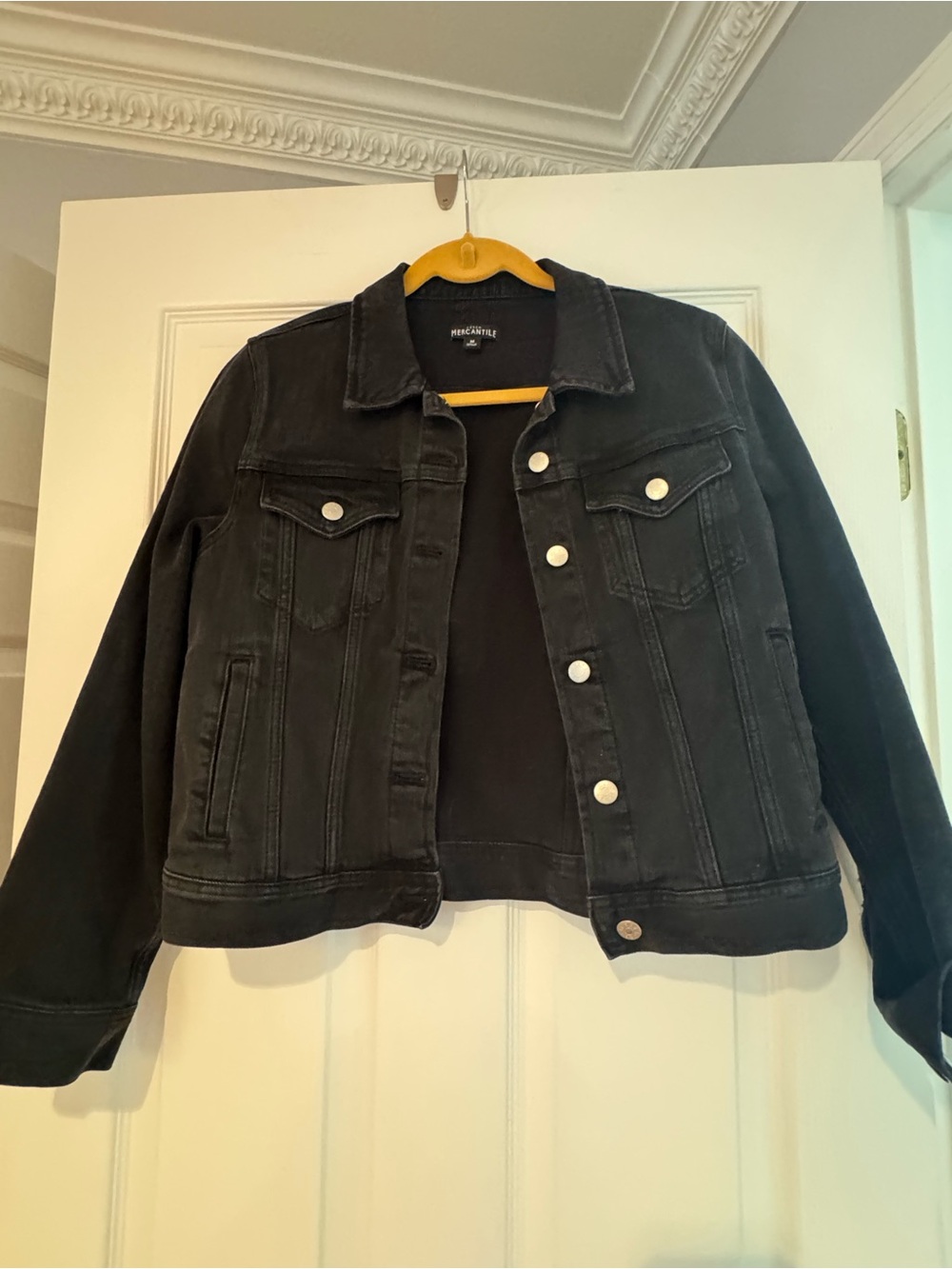 J. Crew Factory Black Denim Jean Jacket with Silver Buttons